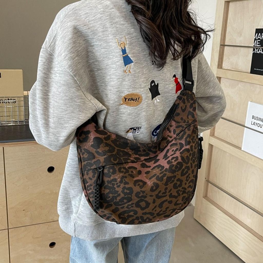 Leopardenmuster Leinwand Knödeltasche, Sportlicher Stil, Lässige und Vielseitige Beliebte Stofftasche, Tragbare und Modische Einzel-Schulter Crossbody-Tasche