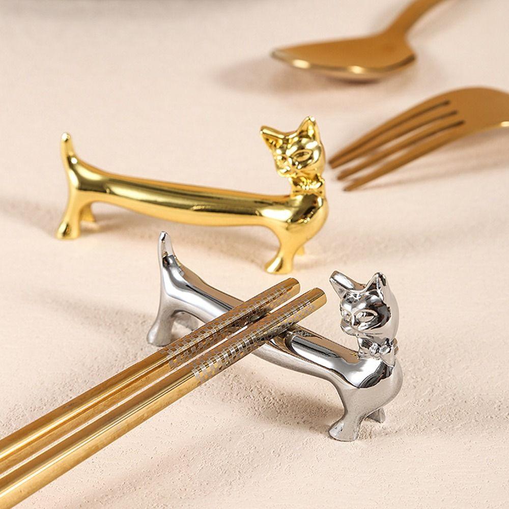 1Pcs Zinc Alloy Chopsticks Rack Cat Design Fork Storage Holder Art Craft Table Decoration