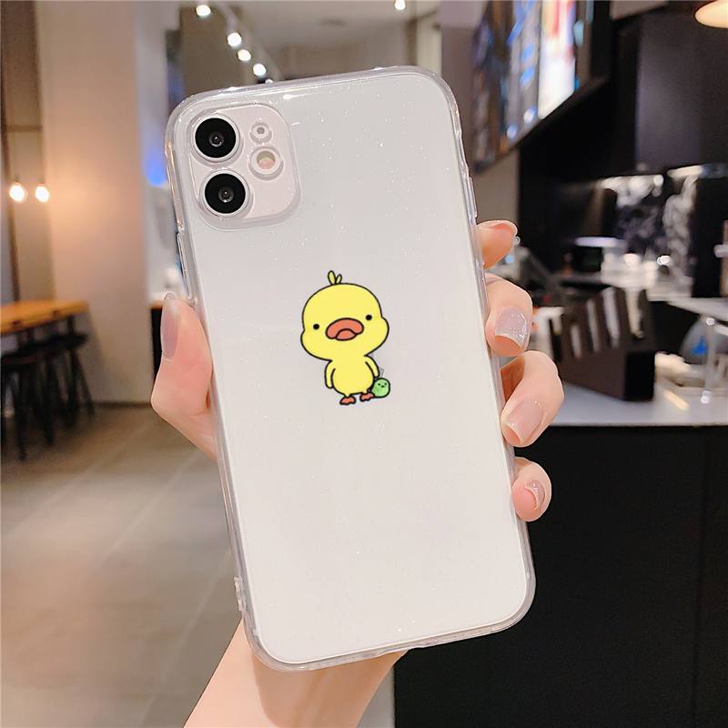 Kwaii yellow duck Phone Case For iphone 13 X XS MAX 6 6s 7 7plus 8 8Plus 5 5S SE 2020 XR 11 12pro max Clear funda Cover