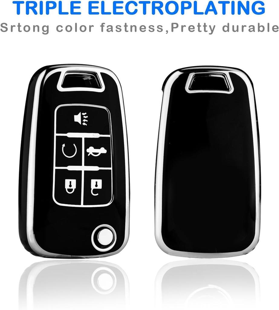 For Chevy Key Fob Cover with Keychain,Premium TPU Full Protection Key Case Shell for Equinox Camaro Cruze Malibu Impala Spark Sonic GMC
