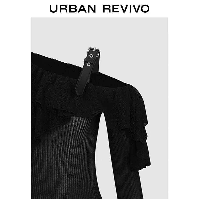 UR 2025 Spring Asymmetrical Ruffle Hem Knit Top