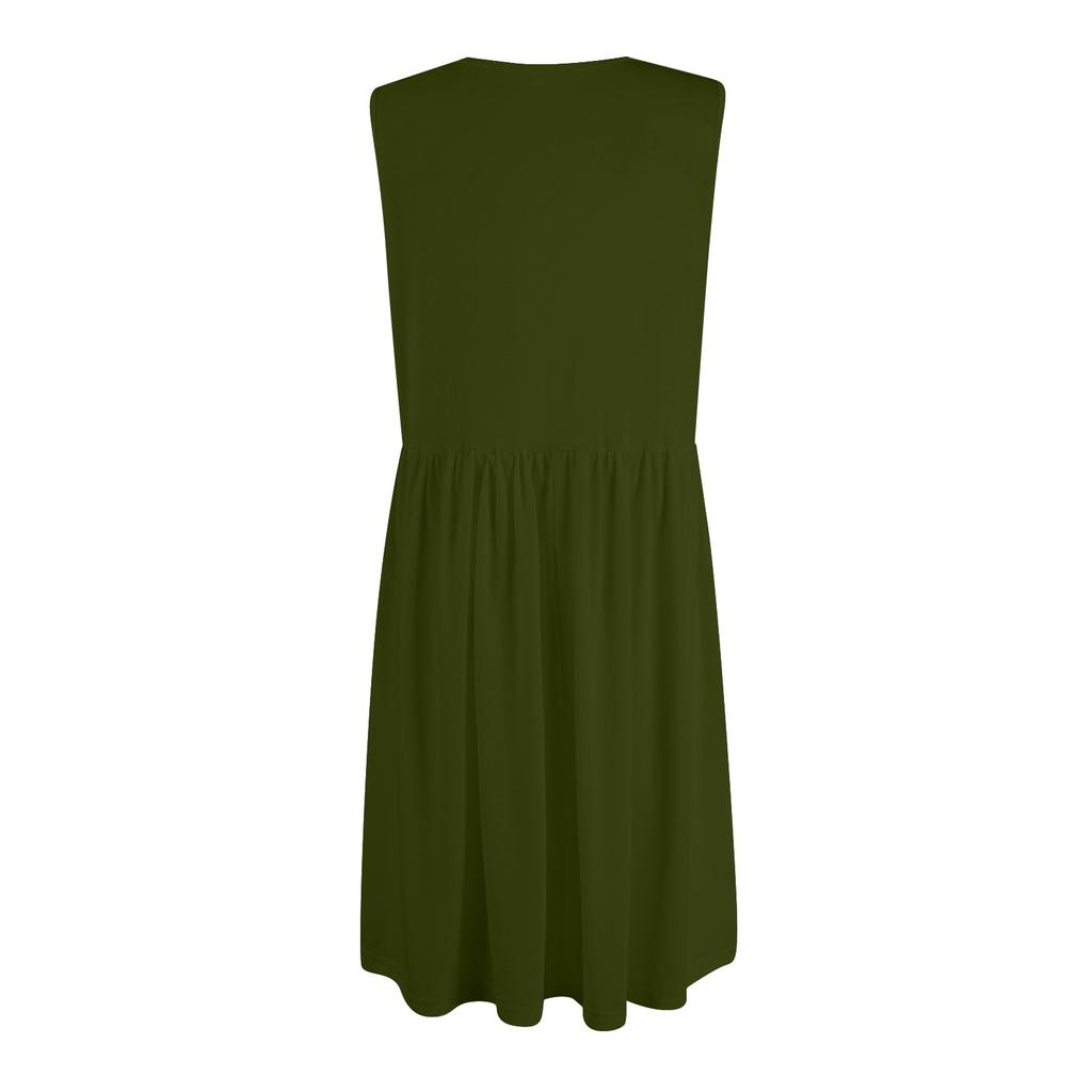 Women's Casual Fashion Sexy V-neck Button Decoration Sleeveless Solid Color Waist Dress