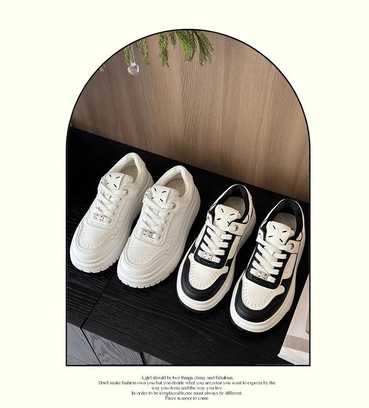 Thick-soled Leather Sewn Board Shoes Women's 2025 New Versatile Casual Shoes Heightening Women's Shoes Lace-up White Shoes Sports Shoes