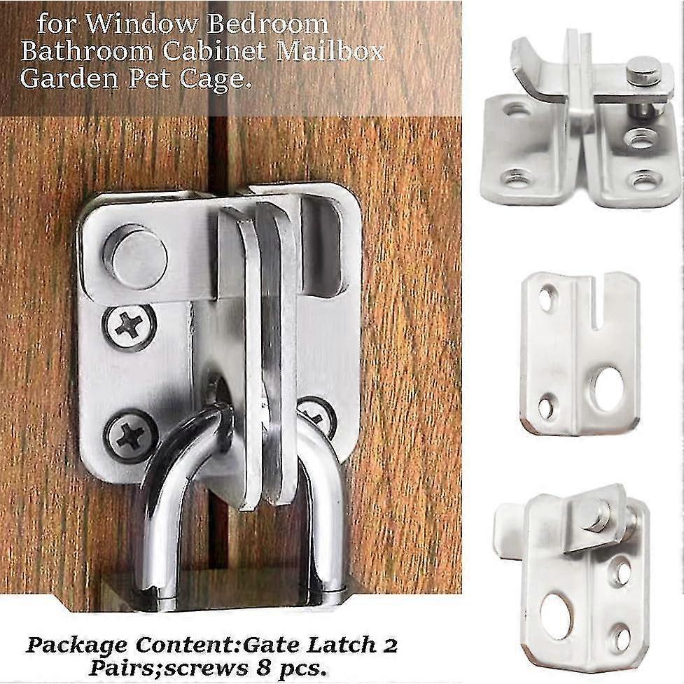 2 Pairs Slide Bolt Gate Latch Stainless Steel Brushed Finish Padlock Anti-theft Hasp With Screws - DD