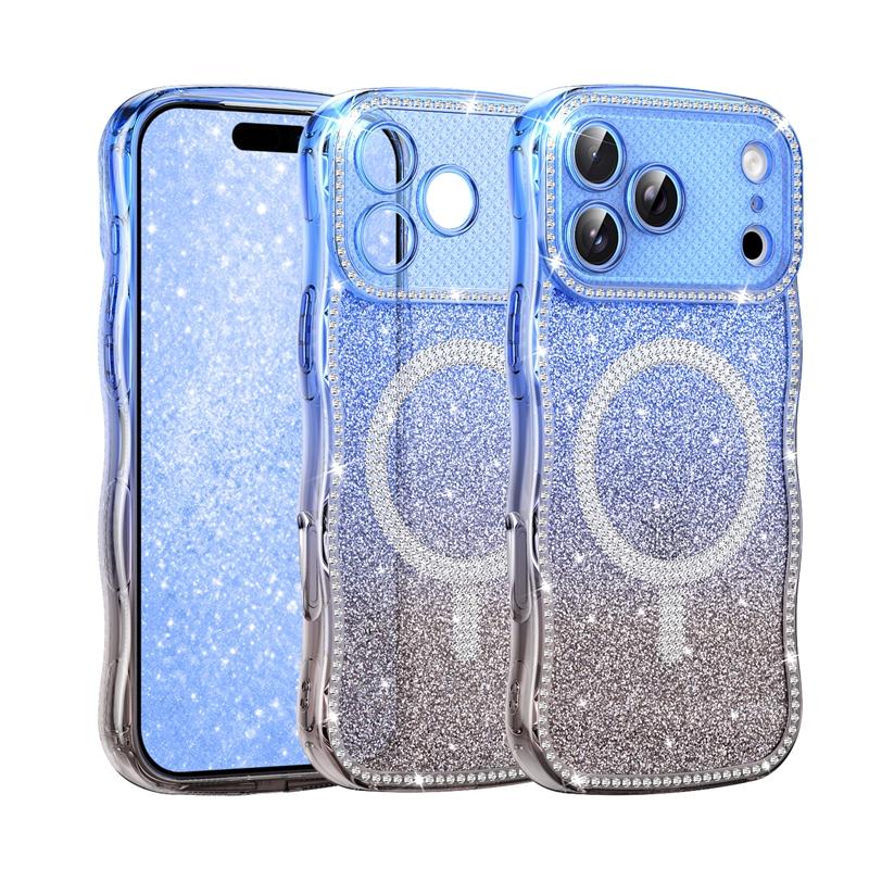 Sparkling Wireless charge case back cover for iPhone 17/17 Air/17 Promax, For iPhone 13/14 Plus/15/16E Bling Bling Phone Case