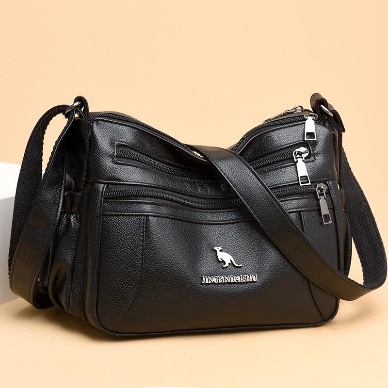 2025 New Soft Leather Large Capacity Multi-Layer Shoulder Crossbody Bag for Middle-Aged Women