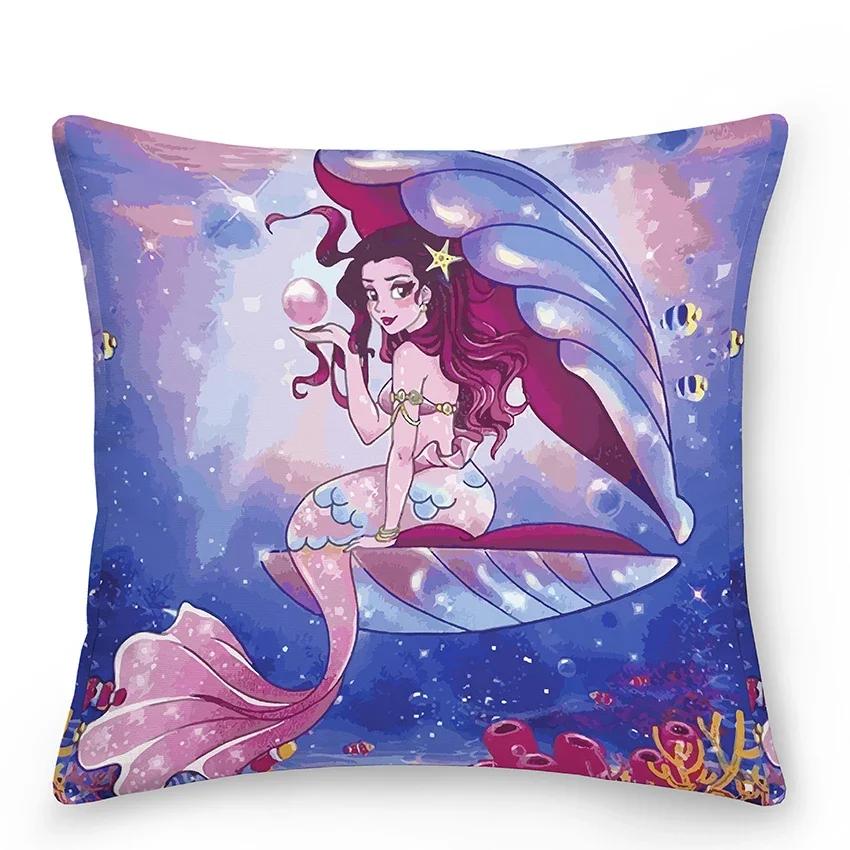 Home Decor Bedroom Car Cushion Cover Blue Dolphin Print Pillow  Mermaid    Sofa