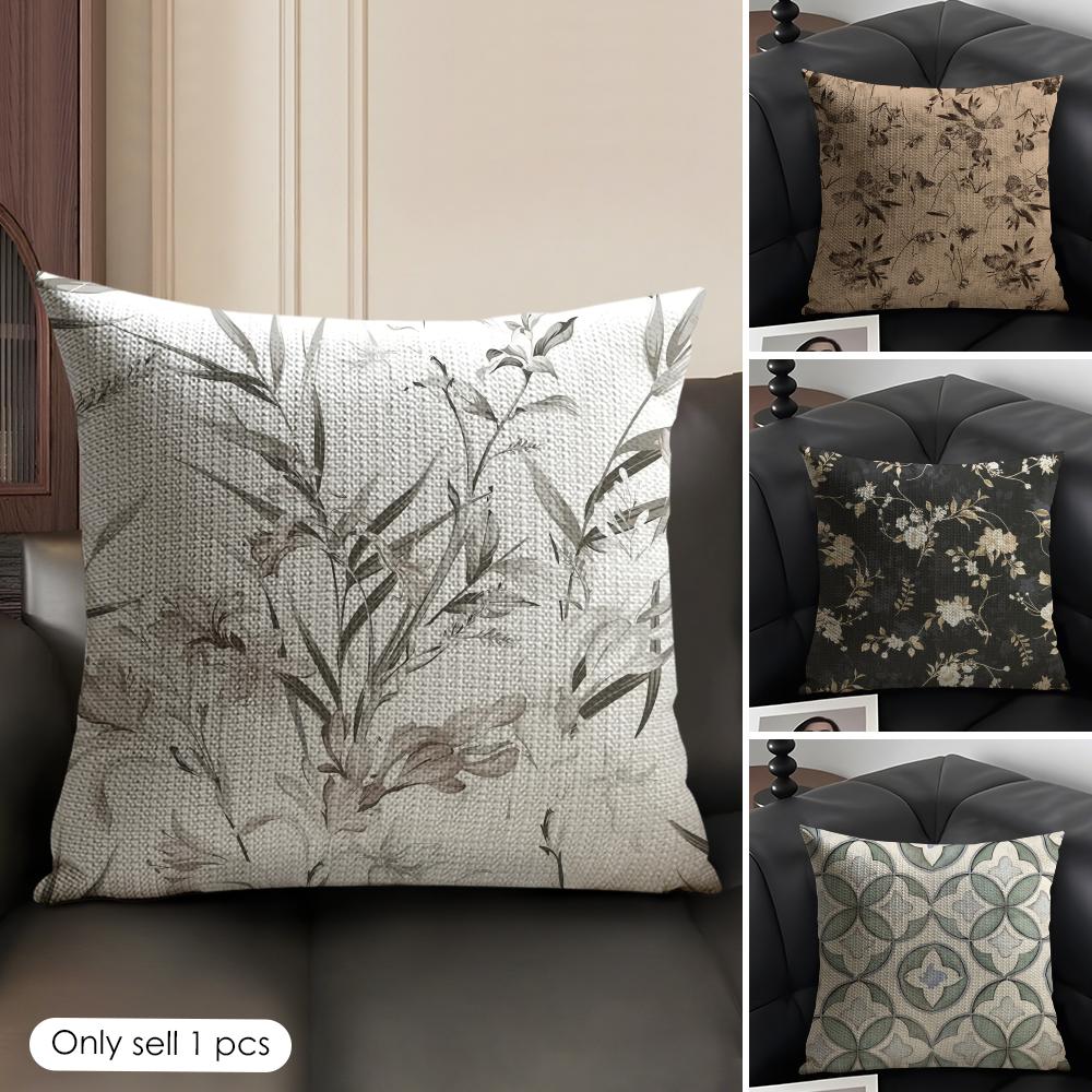 French Retro Print Cushion Cover Natural Linen Organic Fabric DoubleSided Printing Sofa Home Decor Gift Pillow Case