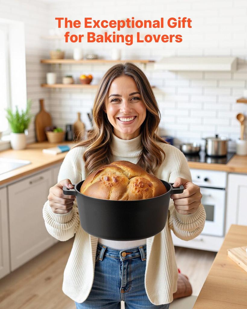 Cast Iron Dutch Oven, 2-in-1 Pre-Seasoned Pot with Skillet Lid, 4.7L Cookware Pan with Proofing Basket, Bread Baking Accessories, Bread-Oven