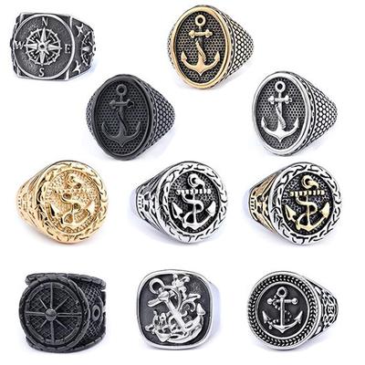 Stainless Steel Anchor Pirate Ring Unisex Bold Statement Jewelry for Men Women