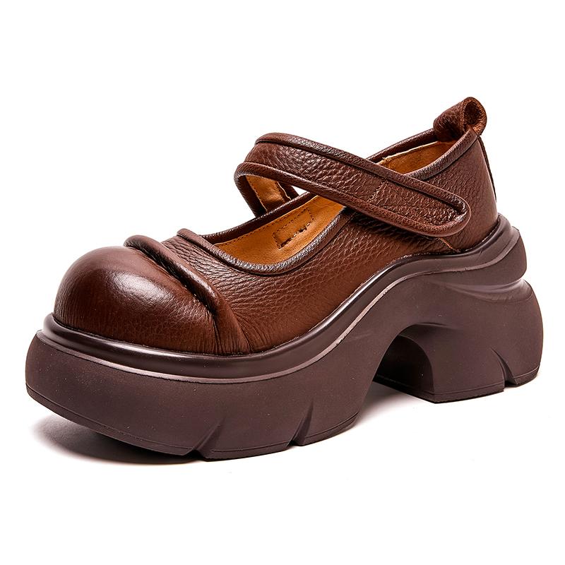 Fashion GKTINOO Retro Thick Soled Pumps Genuine Leather Wedges Shoes 2025 New Round Toe Versatile Women's Platform Shoes