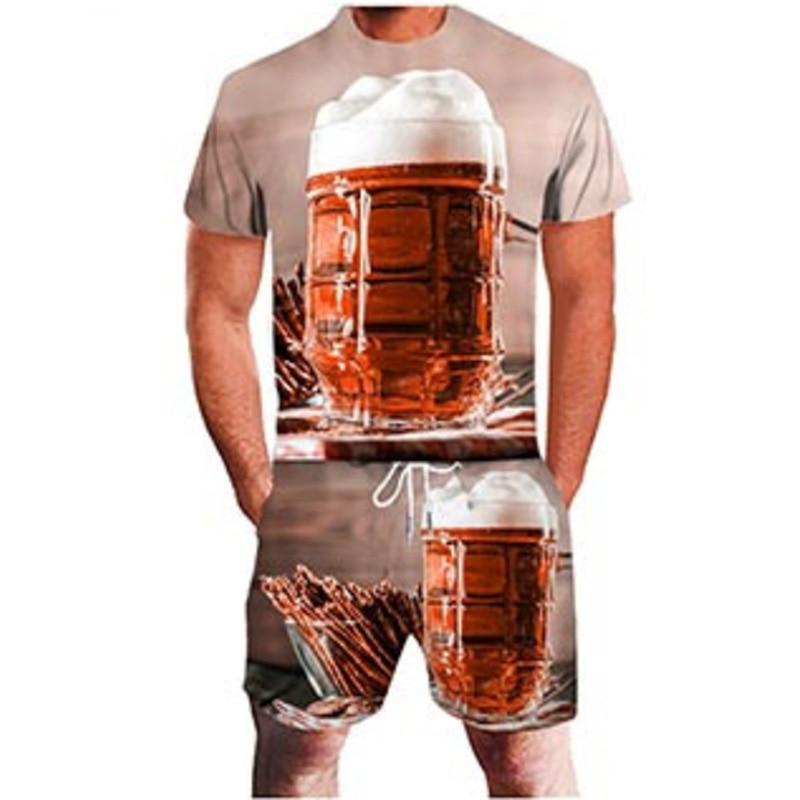 Beer 3D Print Tracksuit Summer Men's Short Sleeve T-shirt Sets Fashion Streetwear T Shirts Shorts 2 Piece Sportswear