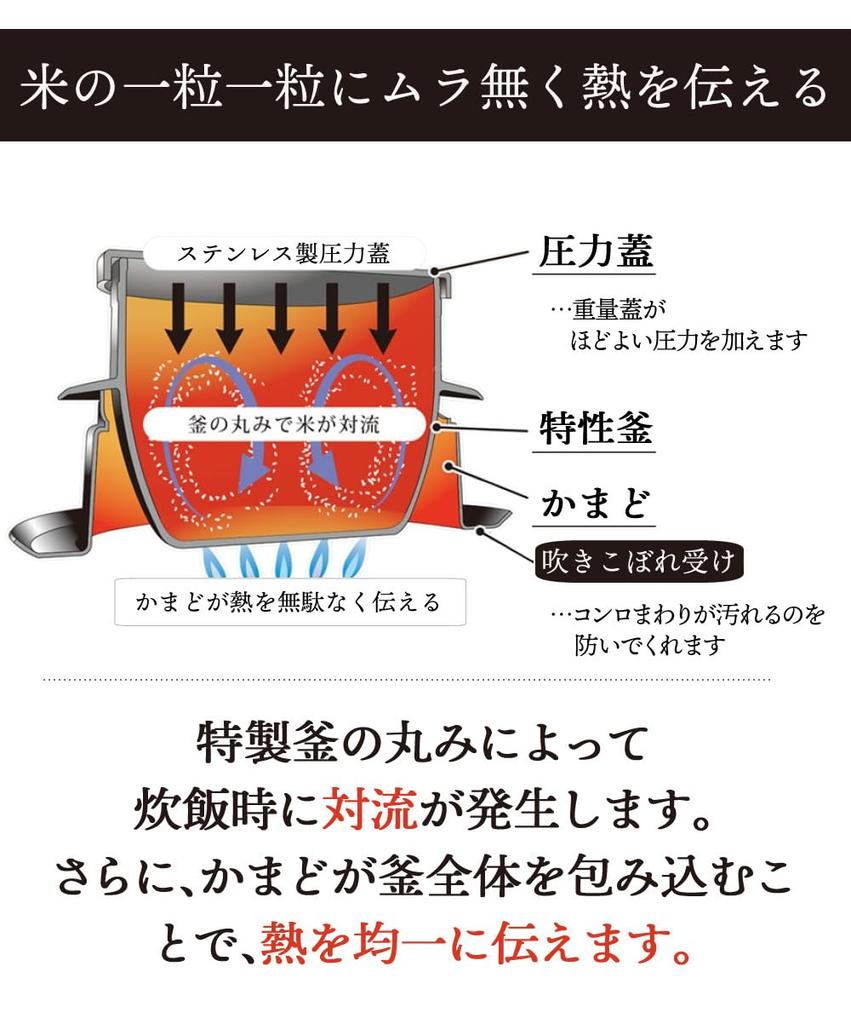 Urushiyama Metal Industry UMIC Kama-Taki Sanmai Goku (Gas Stove Only) KZK Kama Stand KOD Wooden Rice Paddle 3-Piece Set (2 Cups)