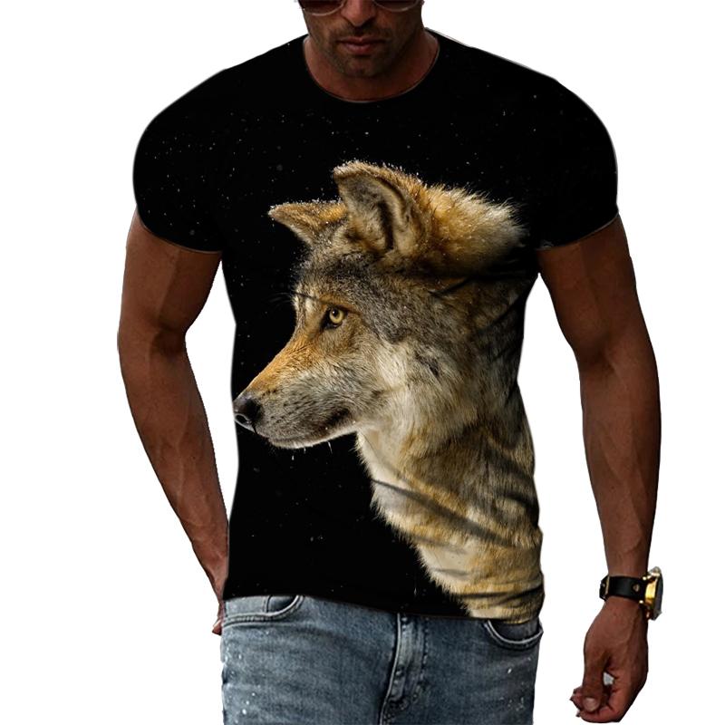 Casual Men's Animal Print T-shirt Hip-hop Elements Street Trend Round Neck Dress Personality Fashion New Summer Short Sleeve Top