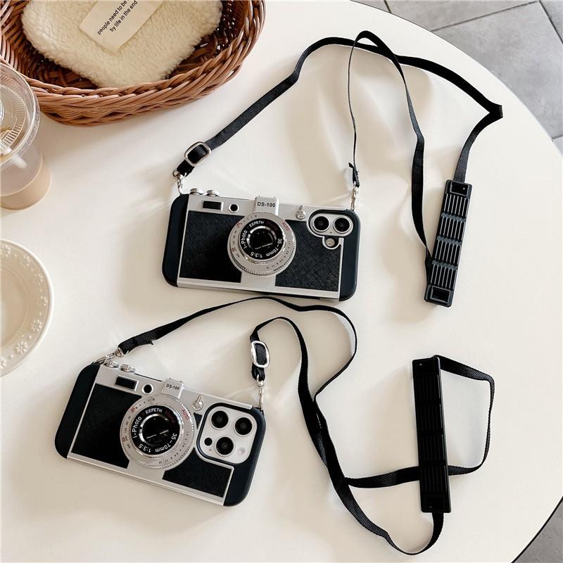 3D Retro Camera Phone Case IPhone 16 Pro Max 17 14 13 S25 S24 Ultra Full Cover Shockproof PC With Strap