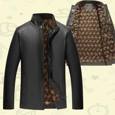 Mens Classic Stand Collar Faux Leather Jacket Winter Fleece Linend Warm Jackets
