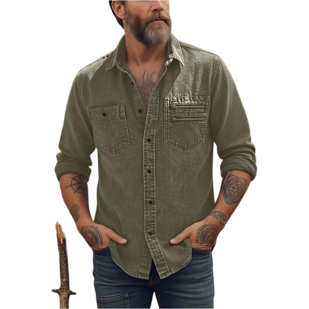 Men's casual stylish short-sleeved button-down shirt - Men's breathable cotton-like linen retro work shirt