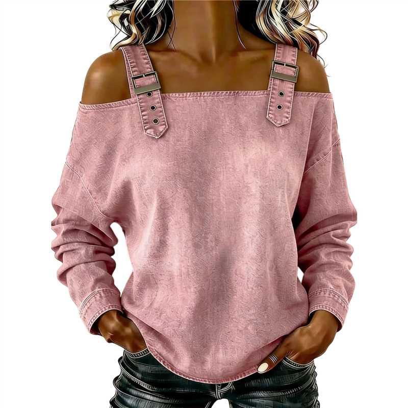 2026 Women's One-Shoulder Strap Long Sleeve Top for Spring, Summer, and Autumn