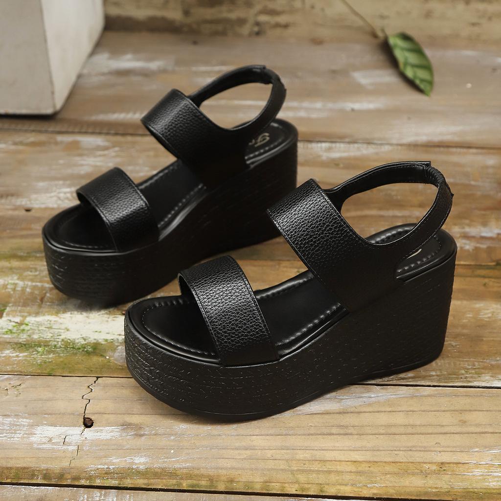 34-43 Plus Size Shoes for Women Summer Fashion Women Platform Wedges Non-slip Peep Toe Black Sandals Casual Women Footwear