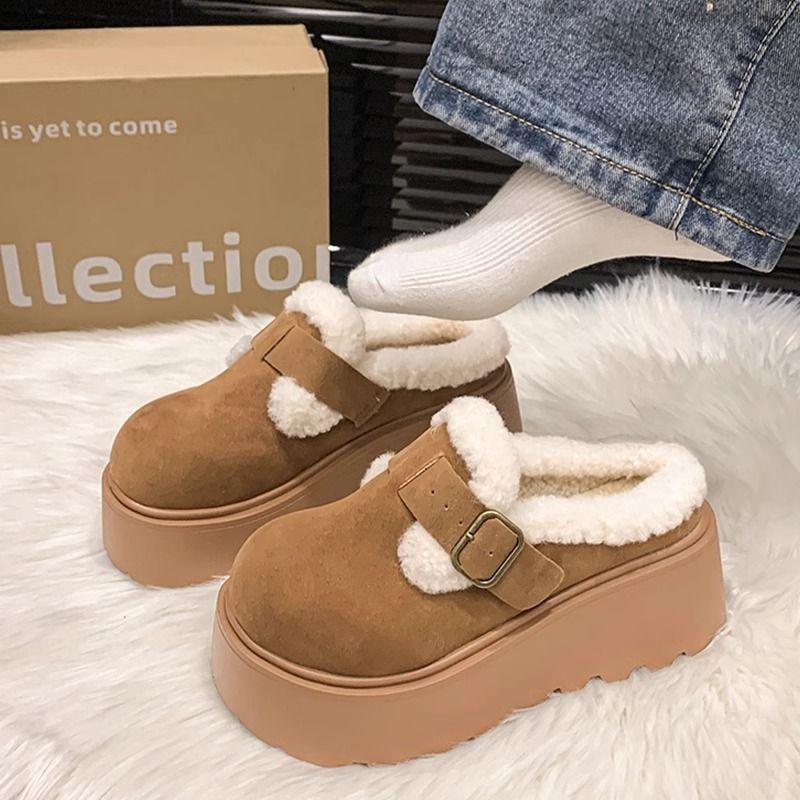 Annual bag head, half slippers, cotton slippers, thick bottom and soft bottom are not tired, increase the height, fluff is cute, daily