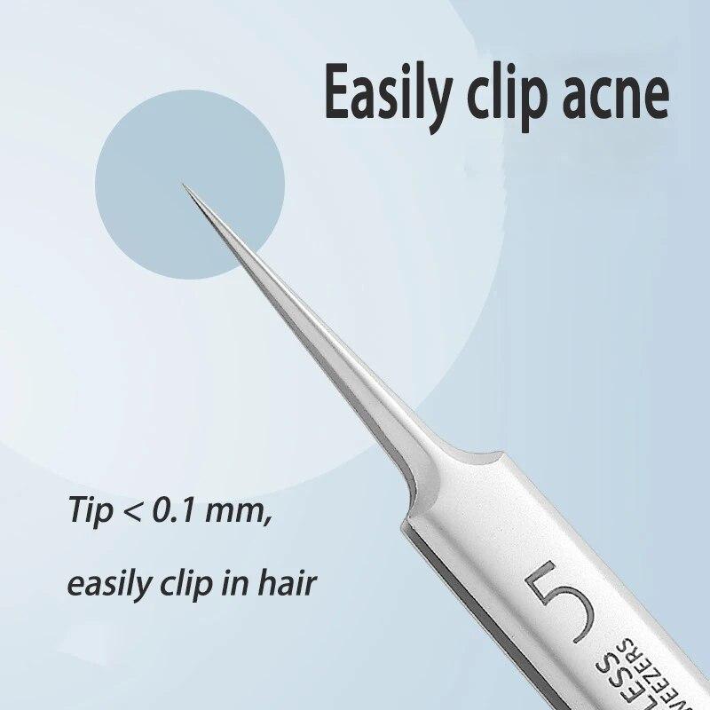 Profesjonalny ultracienki Nie. 5 Trądzik Pęseta do usuwania zaskórników Salon kosmetyczny Pryszcze Igły Deep Cleaner Clip Narzędzie do pielęgnacji skóry twarzy