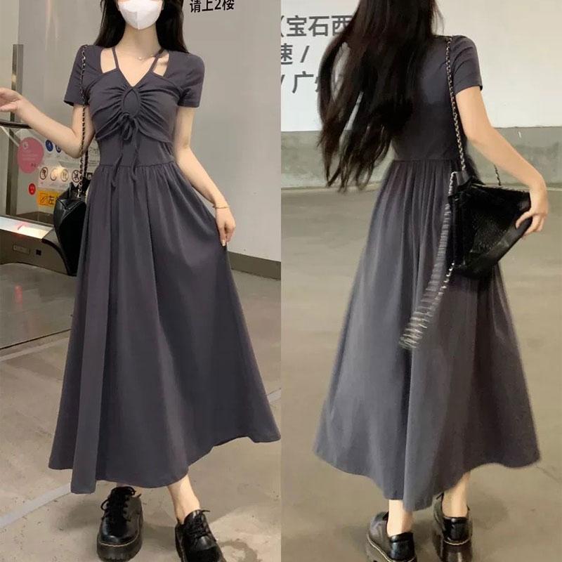 New Summer French Halter Neck Dress Irregular Waist-hugging Skirt