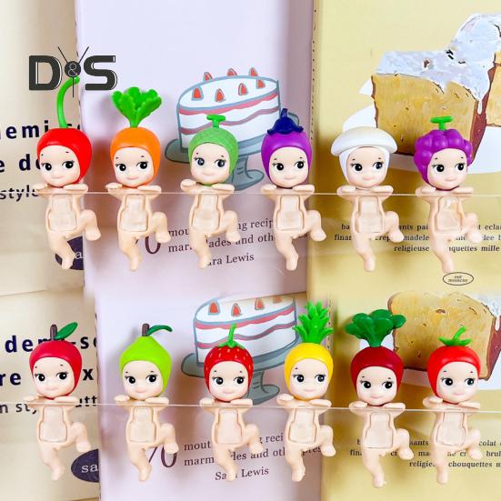 12ks Holding Chin Angel Panenka Ovoce Pokrývka hlavy Zvířátko Anděl figurka PVC Kreslená postava anděla Knihovnička Dekorace na pracovní plochu Ornament