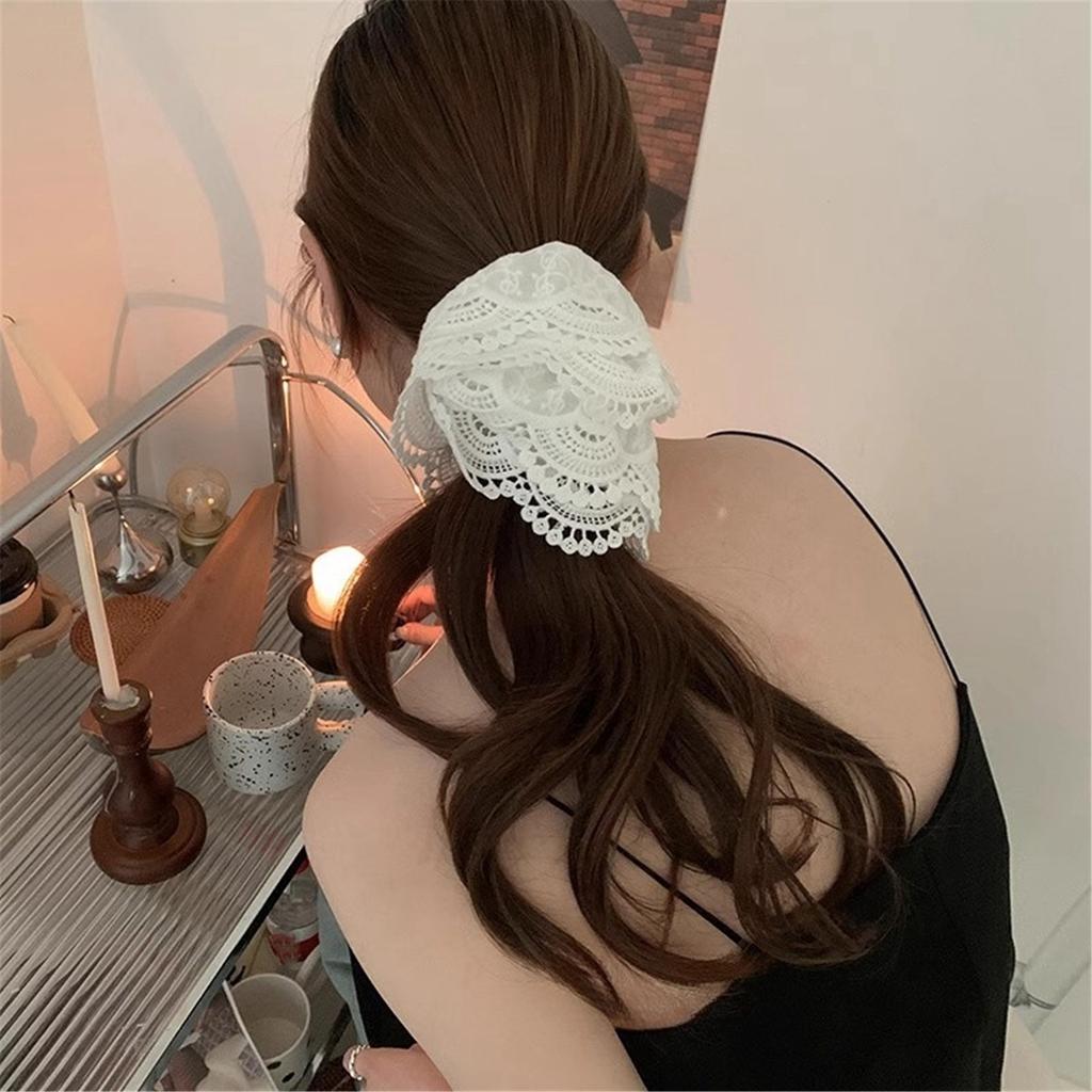 Aesthetic Scrunchies Elastic Double Layer Lace Hair Rope Wedding Party Beach Headwear Big Buns Hair Elastic Lace Hairtie