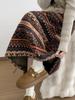 Fair Isle Fleece Two-Way High-Waisted Lantern Skirt for Women, Autumn/Winter Collection