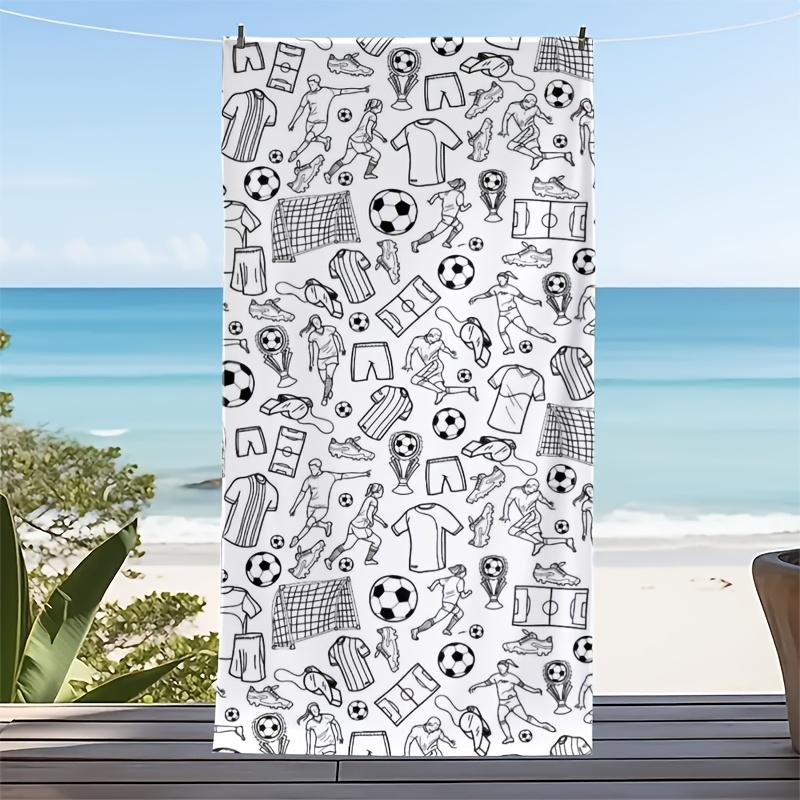 Black and White Soccer Doodle Pattern Beach Towel Football Fan Gift Microfiber Bath Towel for Sports Lovers Gym