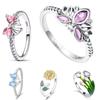 Europe Fashion 925 Silver Blue Bowknot Ring Pink Lotus Rings for Women Anniversary Exquisite Jewelry Valentine's Birthday Gifts