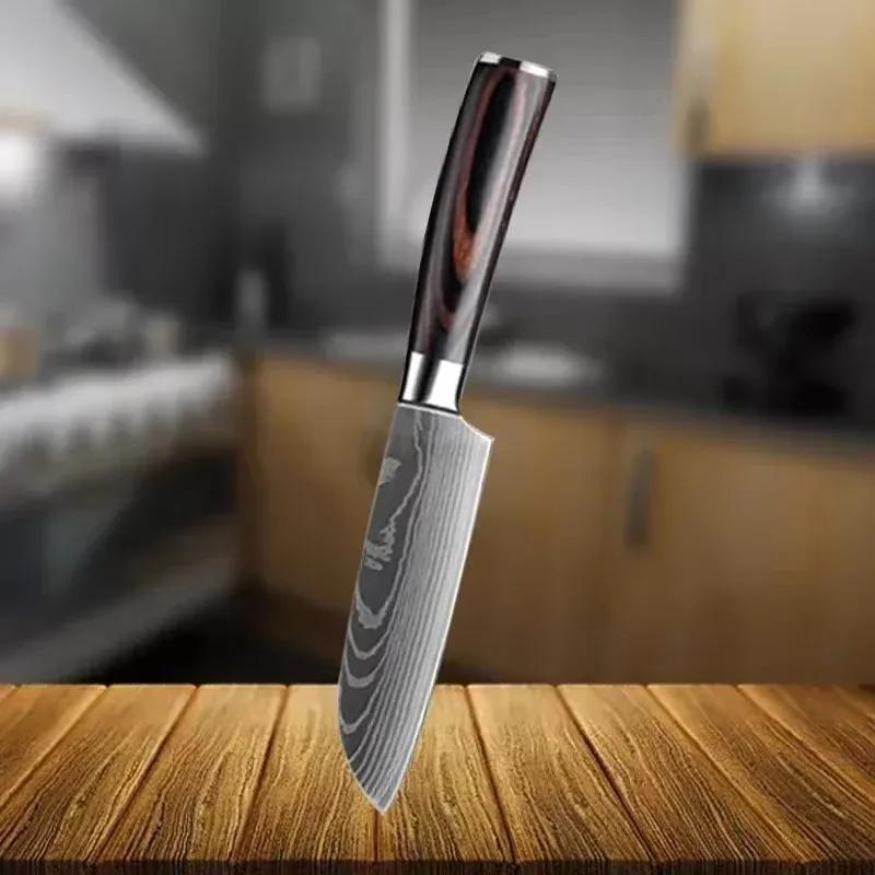 New Professional Kitchen Knife Damascus Laser Japanese Santoku Knife Fruit Slicing Utiltiy Knife Stainless Steel Chef's Knife