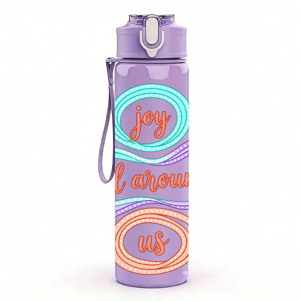 1PC My Joy All Around Us Swirl Art 750ml Color Plastic Sports Water Bottle Leakproof Flip Straw Lid Suitable for Sports Office Home Use