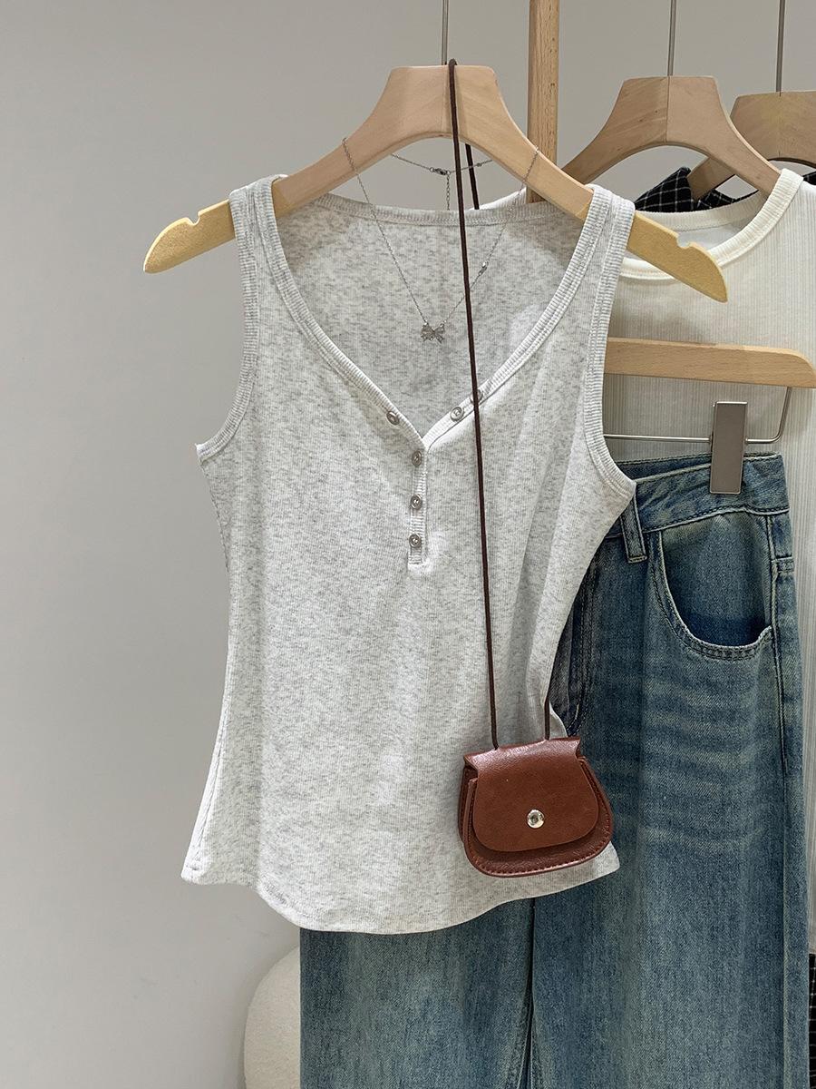 

Red V-neck button-up outer wear suspender vest women s summer new sleeveless slim-fitting cover breasts beautiful back inner top XL