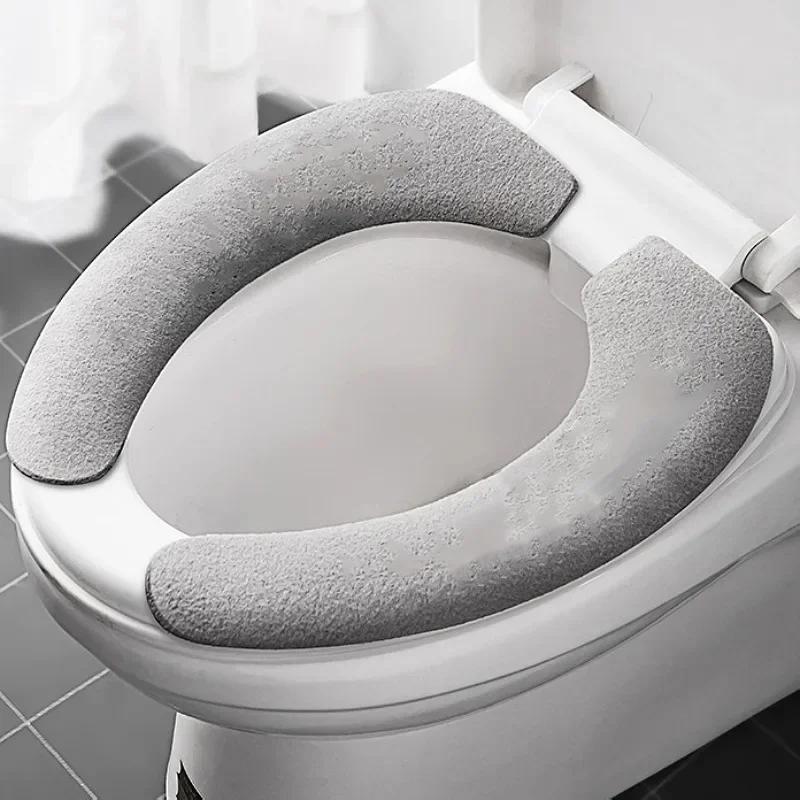 2Pc/set Reusable Warm Flannel Toilet Sticker Toilet Seat Covers Washable Toilet Seat Filling Bathroom Mat Seat Cover Universal
