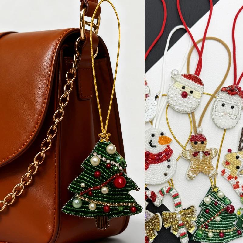 Weihnanhänger Süßes DIY Handgemachter Perlenbeutelanhänger Schneemann Pailletten Schlüsselanhänger Stoffdekorationen Für Bekleidungszubehör
