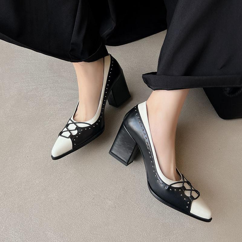 Fashion 2025 New Women Shoes Genuine Leather Pumps Thick High Heels Spring Summer Elegant Office Pumps Pointed Toe Classic Casual Shoes