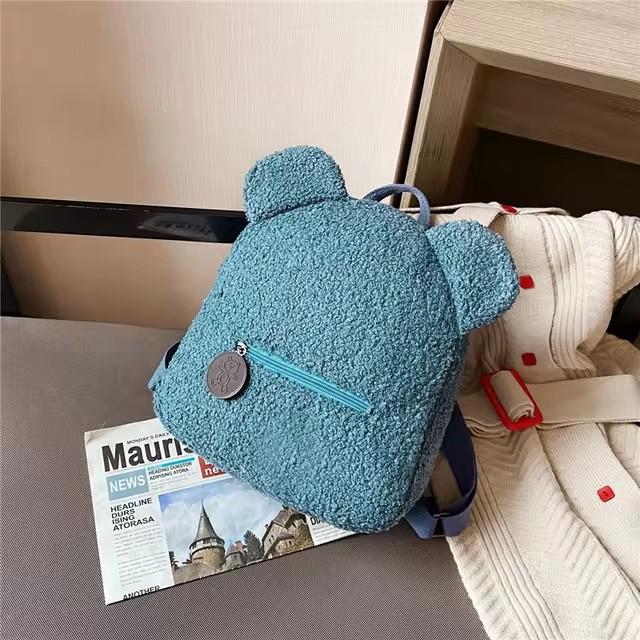 Cute Bear Lambswool Backpack for Girls, Soft Plush Fleece Mini Daypack, Casual Lightweight Shoulder Bag for Kids Outdoor Travel Daily Use