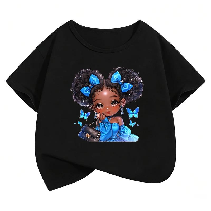 Cute Girl with Butterfly TShirt Printed T Shirt Girls Casual Short Sleeve Tops TShirts 90s Girls Clothing Summer