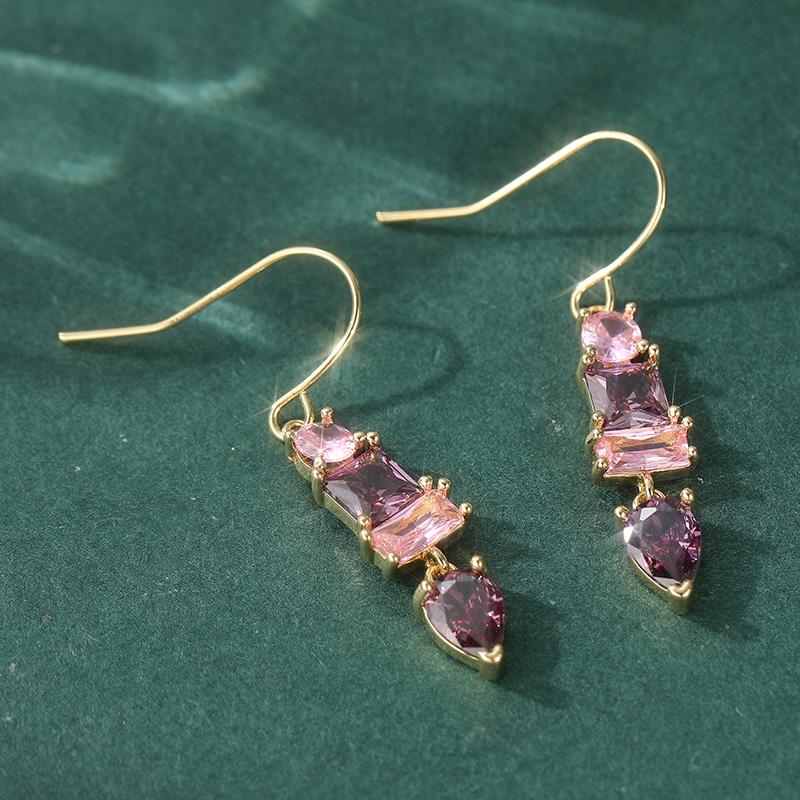 Elegant Exquisite Geometric Artificial Amethyst Pendant Earrings Women Gorgeous  Banquet Party Jewelry Accessories Gifts