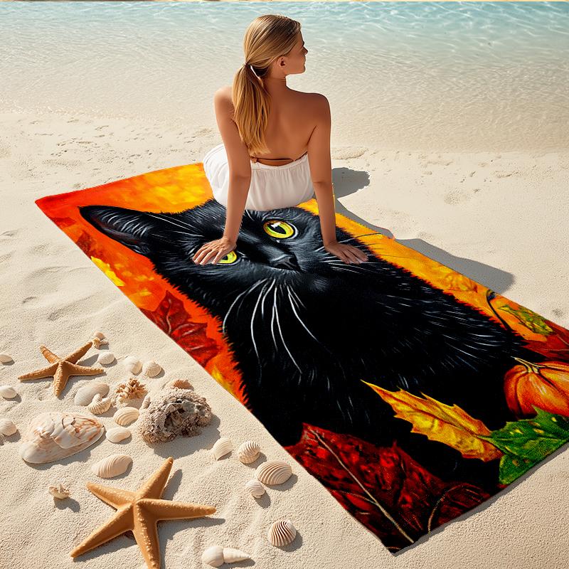 1Pc Autumn Cat Portrait Beach Towel Quick Dry Multiuse For Beach Pool Gym Yoga Home Travel Christmas Halloween Xmas Gift Eg17