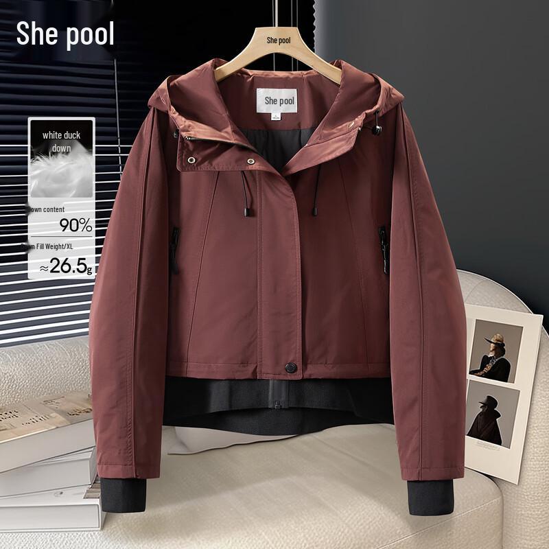 

Women s Color Block Hooded 90% Down Short Winter Jacket XL