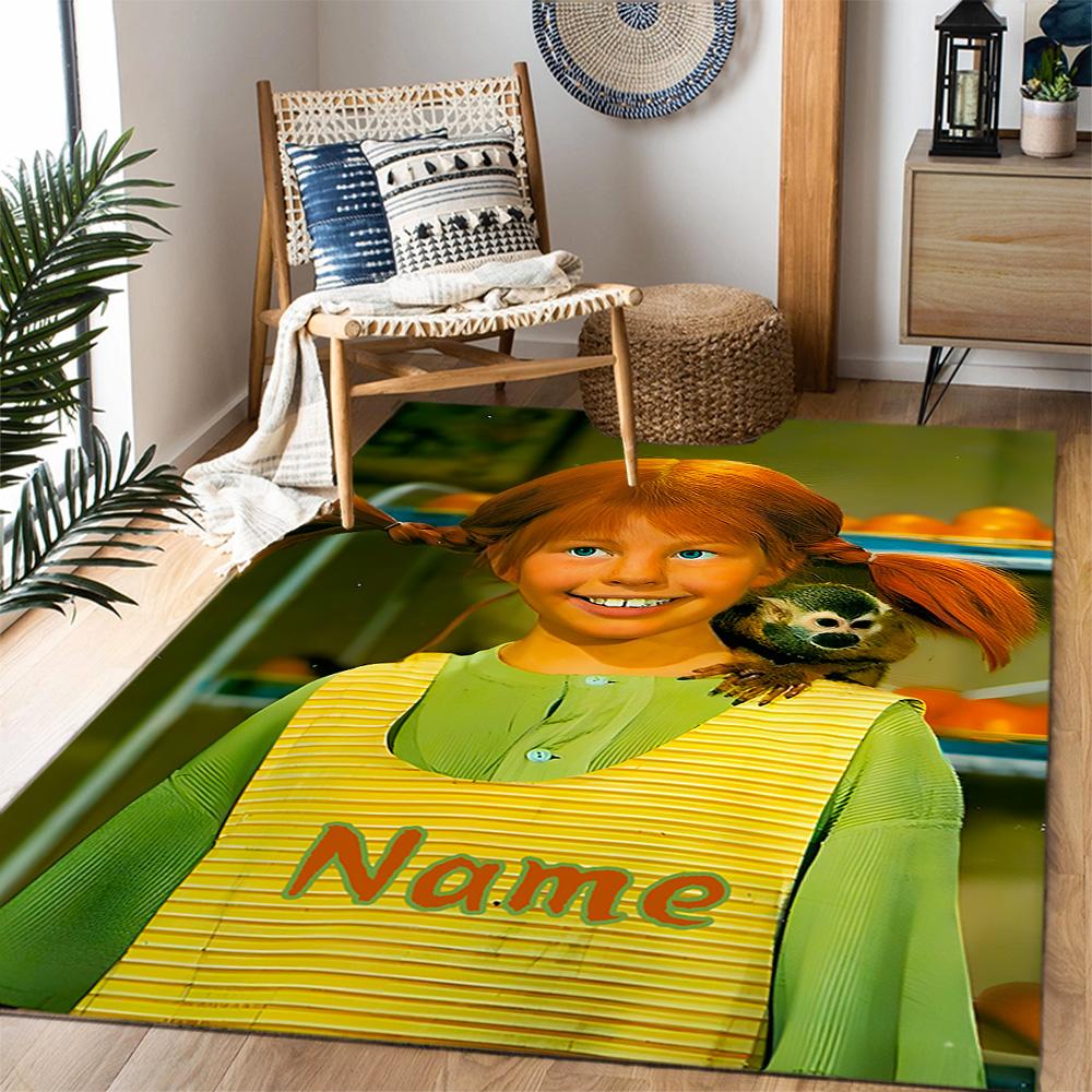 Pippi Monkey Friend. Customized Name Area Rug Suitable for Dormitory Hallway Playrooms Dining Room Anti-slip Rug Office home decor