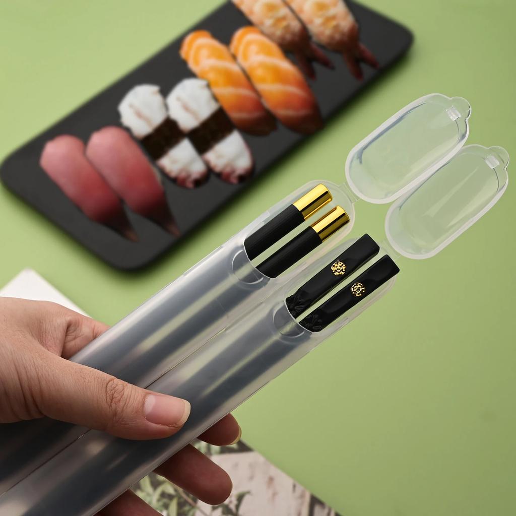 1 Pair Black Gold Disposable Sushi Chopsticks With Box