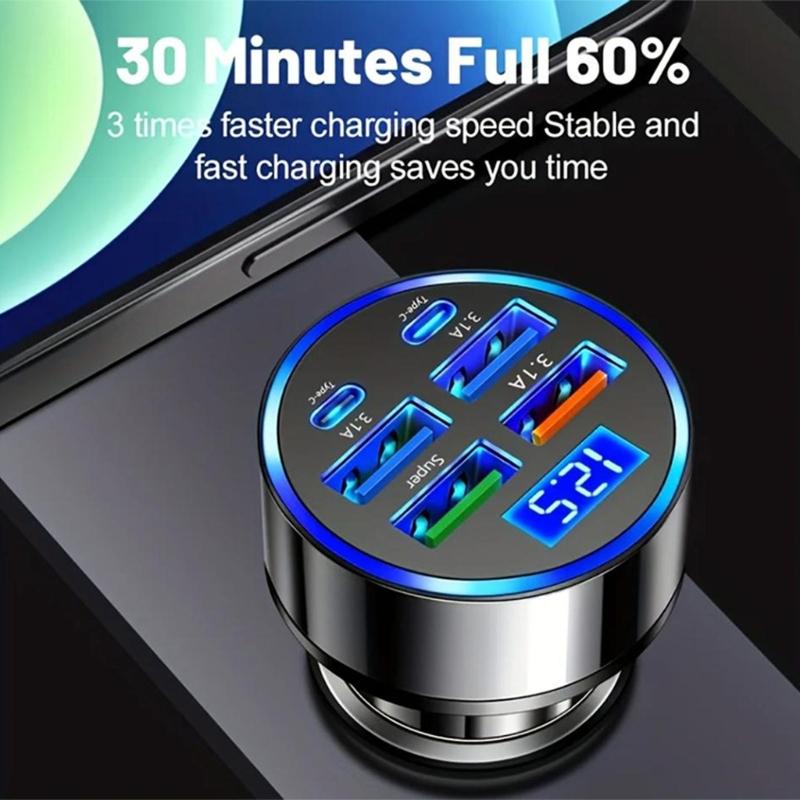 Practical Metal Plastic Car Charging Adapter with 4 USB Ports Real Time Current Voltage Screen Display for Car Use