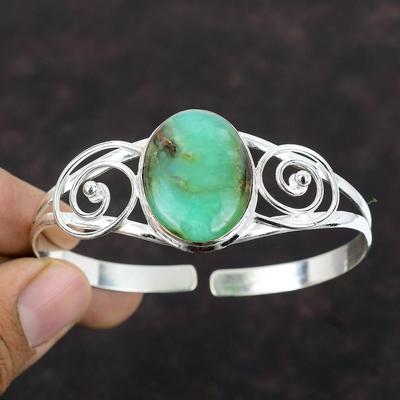 Chrysopras-Edelstein-Armreif, stilvoller Armreif aus 925er Sterlingsilber, verstellbarer Armreif, handgefertigter Silberschmuck, Geschenk für Frauen