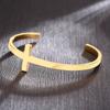 Vnox Stylish Cross Bangle for Women Men, Glossy Stainless Steel Cuff Bracelet, Unisex Religious Faith Jewelry