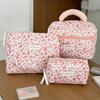 Fashion Pink Flower Women's Clutch Bag Toiletry Makeup Tool Storage Pouch Portable Tote Travel Quilting Cosmetic Bag Handbag