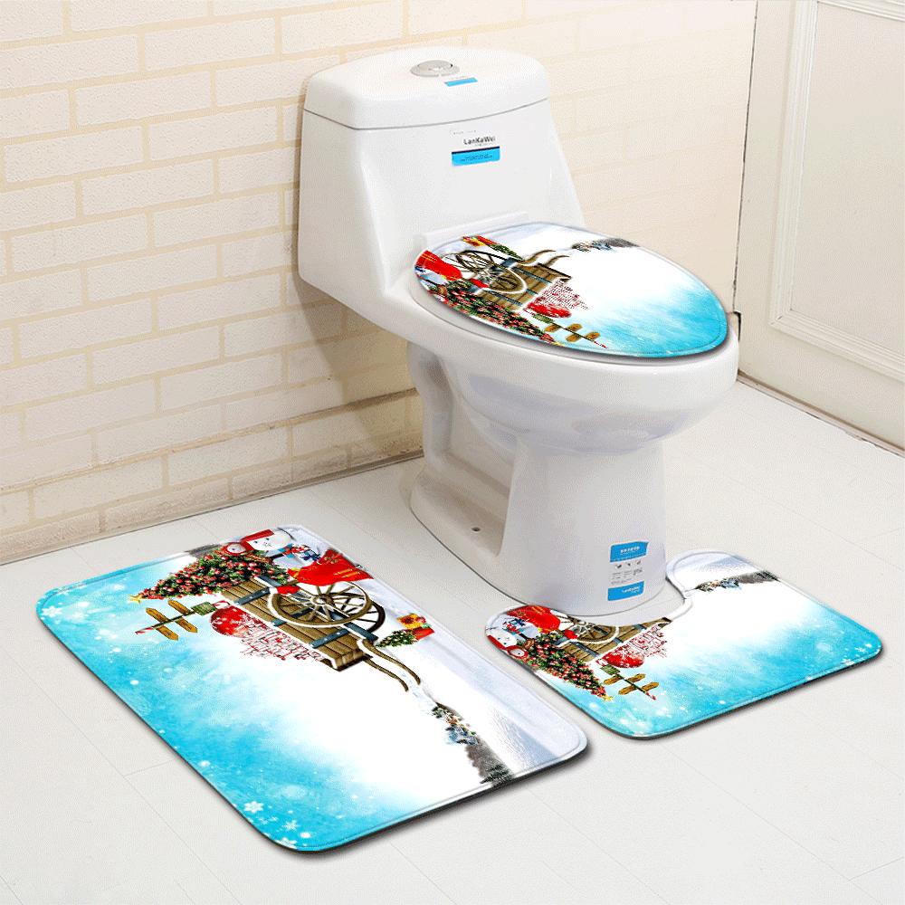 Christmas Bathroom Floor Mat Toilet Three-Piece Set