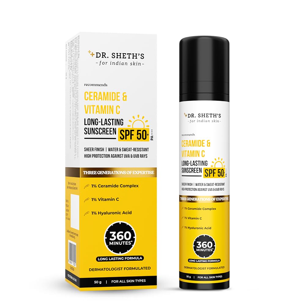 Dr. Sheth s Ceramide & Vitamin C Sunscreen SPF 50+ PA++++ 50g Long-Lasting UV Protection For Men & Women